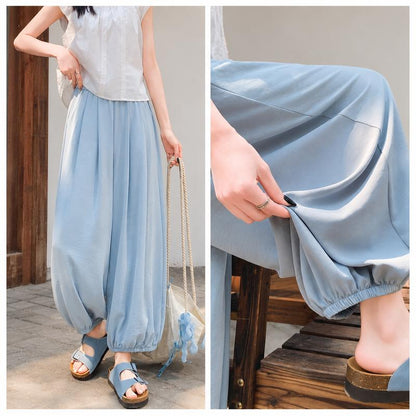 【涼感バルーンパンツ】レディース ワイドパンツ ゆったり 体型カバー 美脚見え ハイウエスト ウエストゴム 薄手 通気性 春夏 カジュアルパンツ