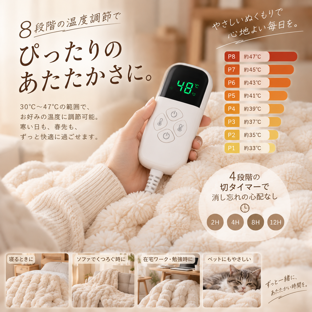 Nukumori 電気毛布 – すぐに暖まる、ふわふわ快眠ブランケット