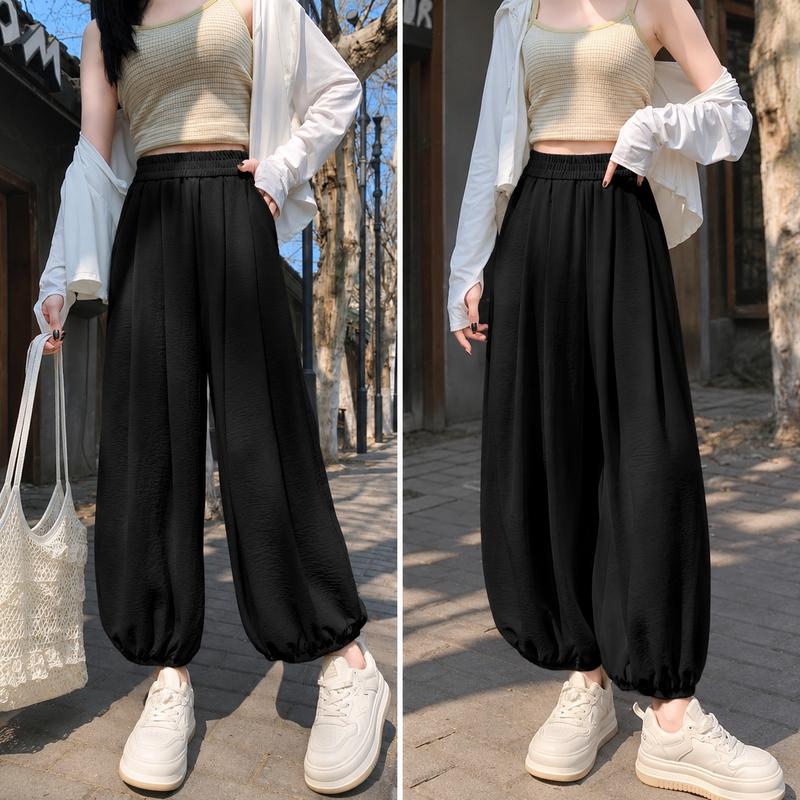【涼感バルーンパンツ】レディース ワイドパンツ ゆったり 体型カバー 美脚見え ハイウエスト ウエストゴム 薄手 通気性 春夏 カジュアルパンツ